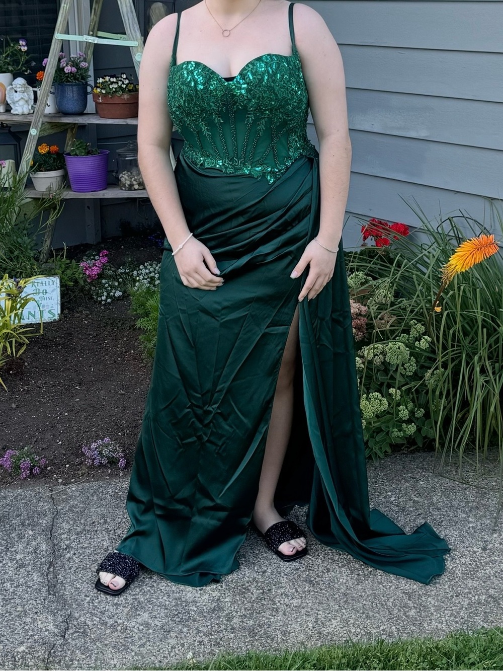 Emerald Green Beaded Sweetheart Evening Gown
